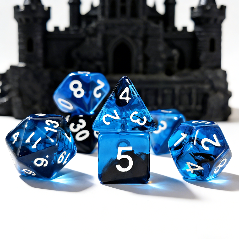 Board Game Dnd - 7Pcs/set Blue Blend Transparent Dice Set