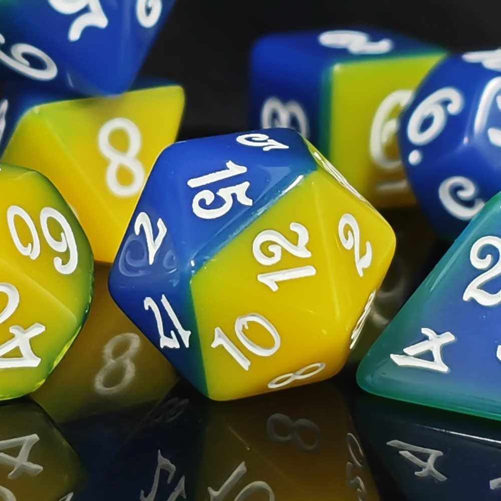 Board Game Dnd - Blue & Yellow Dual Color Polyhedral