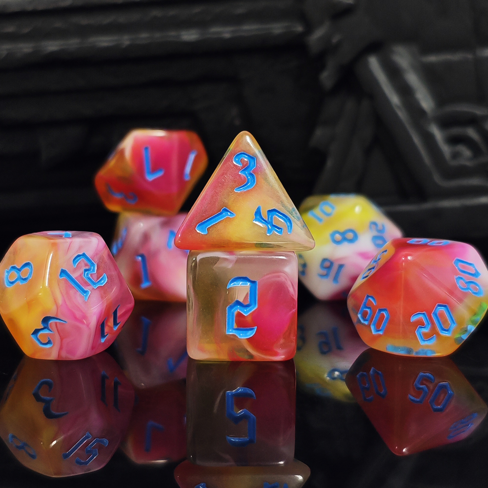 7Pcs Sunset Swirl Polyhedral D - Board Game Dnd ulasan dan harga